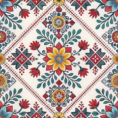 Vibrant Folk Floral Seamless Pattern