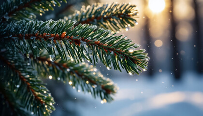 Winter Pine Sprig Detailed Shot