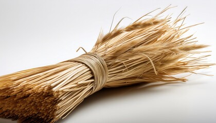 close up of a straw bundle with visible texture on white