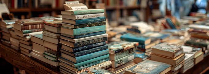 Stack of books at the bookshop