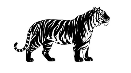 Black and White Stylized Tiger Illustration on White Background