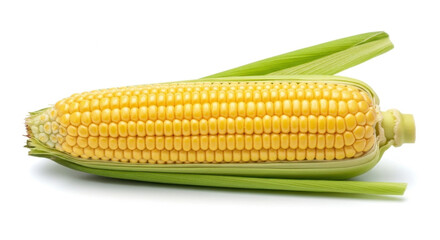 Freshly harvested sweet corn on the cob isolated on a clean white background ready for cooking
