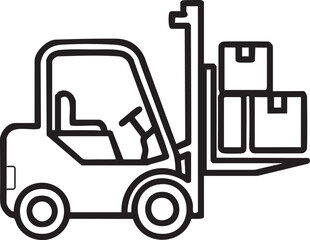 Forklift with Boxes – Warehouse Equipment Line Icon, Forklift Carrying Cargo, Storage and Shipping Forklift with Boxes