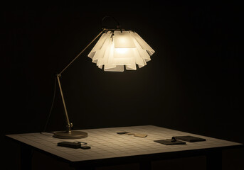 Illuminated art desk with flexible arm lamp and drawing supplies creative workspace