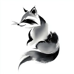 Minimal black ink raccoon sketch and silhouette logo with tattoo nature design.