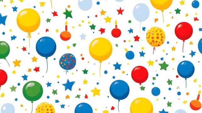 Colorful Balloons Stars Candles Festive Birthday Party Seamless Pattern