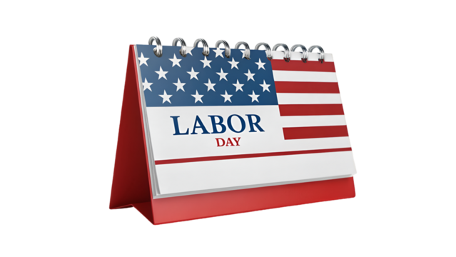 Happy Labor Day text on a metal hoop sign with a patriotic American background on a transparent background PNG