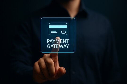 High quality photo realistic digital payment gateway icon touch screen concept with futuristic technology design for secure transaction and financial business