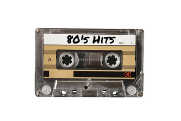 Retro 80s cassette tape with 80's hits as the title