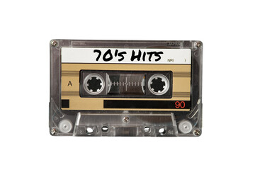 Retro 70s cassette tape with 70's hits as the title