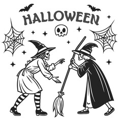 Halloween Poster. Halloween Concept. Three angry witches.