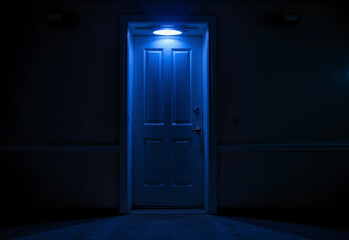 Door is illuminated blue in the dark