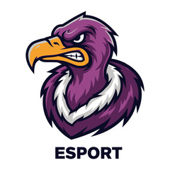 Eagle Mascot Emblem for E-sport: A dynamic mascot emblem featuring a stylized eagle with a stern expression, ready for competitive e-sports events. Evoking focus and resolve.