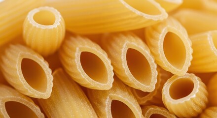 Close-up of dry uncooked pasta tubes in various shapes