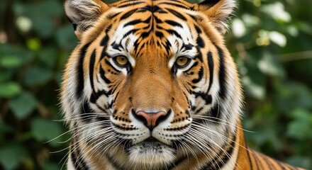 Fototapeta premium A majestic tiger staring intensely, showcasing its striking features and natural beauty.
