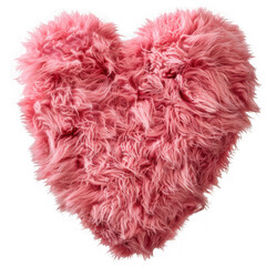 Fluffy pink heartshaped pillow isolated on transparent background