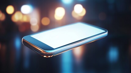 An iphone screen floating in the air. Mobile digital 3d phone with hologram. A futuristic smartphone with a realistic interface screen. An iphone display lifestyle hovering in midair.