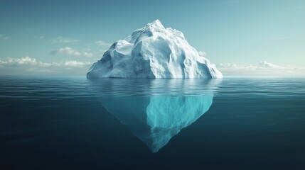 An iceberg floating in the ocean. Iceberg business concept with tips. Generative ai metaphor for success. A chunk of ice drifting in the sea lifestyle.