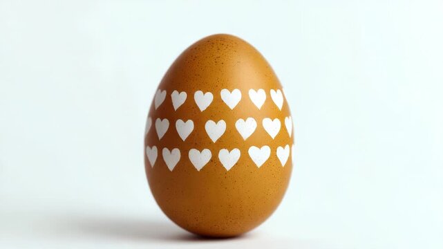A single brown egg decorated with white hearts