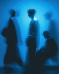 Dreamlike Blue Hues: Evocative Panning Photography of Asian Men in Motion and Repose, Capturing Human Connection, Individuality, and Atmospheric Storytelling