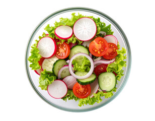 Fresh vegetable salad with radish and cucumber isolated on transparent background