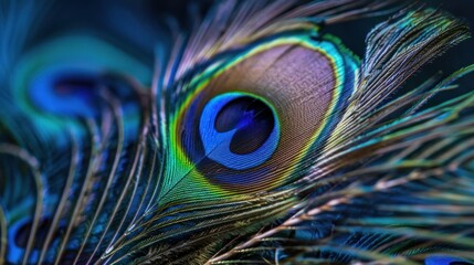 Fototapeta premium Close Up of Vibrant Peacock Feather Showing Eye Pattern in Bright Colors