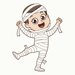 Happy Cartoon Mummy Boy Halloween Vector Illustration