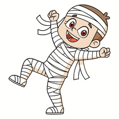 Happy Cartoon Mummy Boy Halloween Vector Illustration