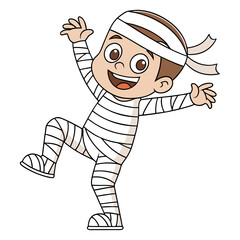 Happy Cartoon Mummy Boy Halloween Vector Illustration