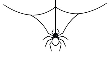 one line vector illustration of a spider hanging f