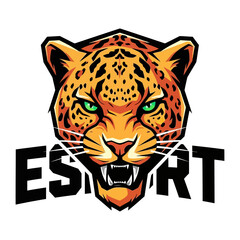 Esport Logo: A fierce leopard, its intense eyes and snarling expression a vivid symbol of competitive spirit, stands as the emblem of the esports arena.