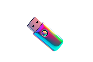 a usb flash drive with a rainbow design, modern technology, and a colorful and perfect artwork, no background