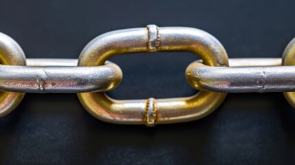 Obraz premium Close-up Metal Chain Link on Dark Background with Rust and Shine