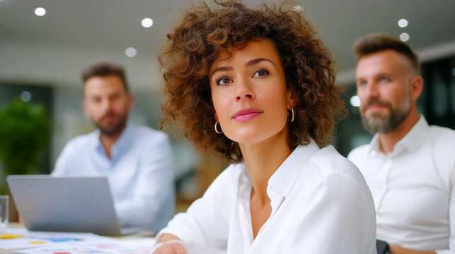 Business team members engaging in analysis and discussion while reviewing charts. Bright office environment fosters collaboration and creativity