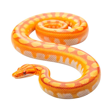 Vibrant albino ball python coiled against a transparent background