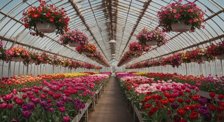 Vibrant Greenhouse Filled with Blooming Flowers