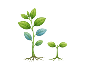 青々と輝く植物の成長、ミニマルな背景で鮮やかに描写