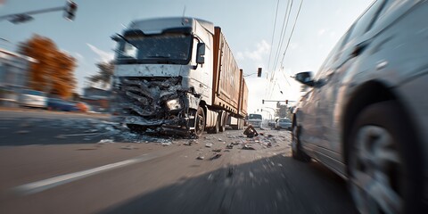 truck accident on the street, road safety concept.