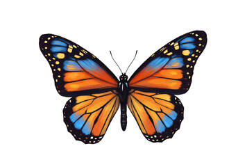 Fototapeta premium 鮮やかなオレンジとブルーの蝶、闇夜に舞う幻想的なイラスト