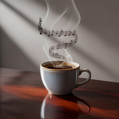 cup of coffee with music smoke, Coffee Cup with Music Notes Steam &ndash; Creative Morning Coffee Art