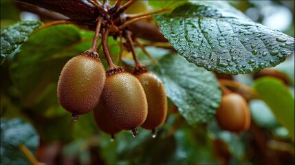 Fresh kiwi fruits on the tree, Generative AI,
