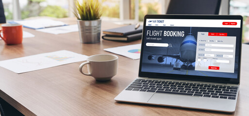 Online flight booking website provide modish reservation system . Travel technology concept .