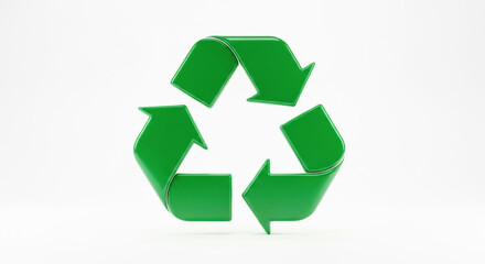 Obraz premium Vibrant 3d render of a classic green recycling symbol on a clean white background for environmental concepts
