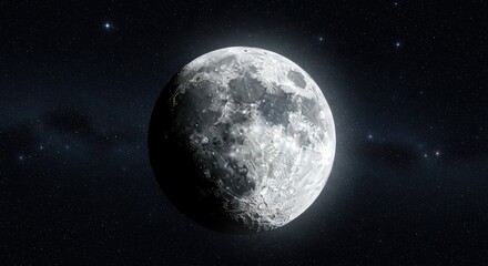 Fototapeta premium Detailed view of the Moon and stars on a dark sky backdrop