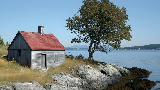 Secluded Coastal Cottage with Red Roof near Ocean