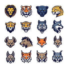 Obraz premium Wild Animal Portraits: A vibrant collection of fierce and majestic animal portraits, depicting a range of big cats, canines, and other wild animals, each with unique expression and detail.