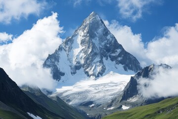 Snow covered mountain with a peak that is pointed up