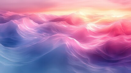 Fototapeta premium Surreal Landscape Background with Colorful Waves and Sunrise Glow 