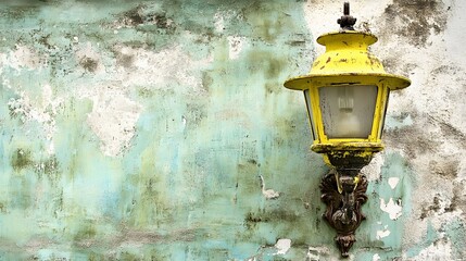 Vintage Yellow Wall Lamp on Grungy Textured Wall