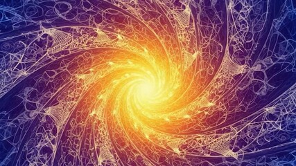 Abstract fractal spiral with bright yellow center and purple edges, creating a mesmerizing visual effect. - Powered by Adobe